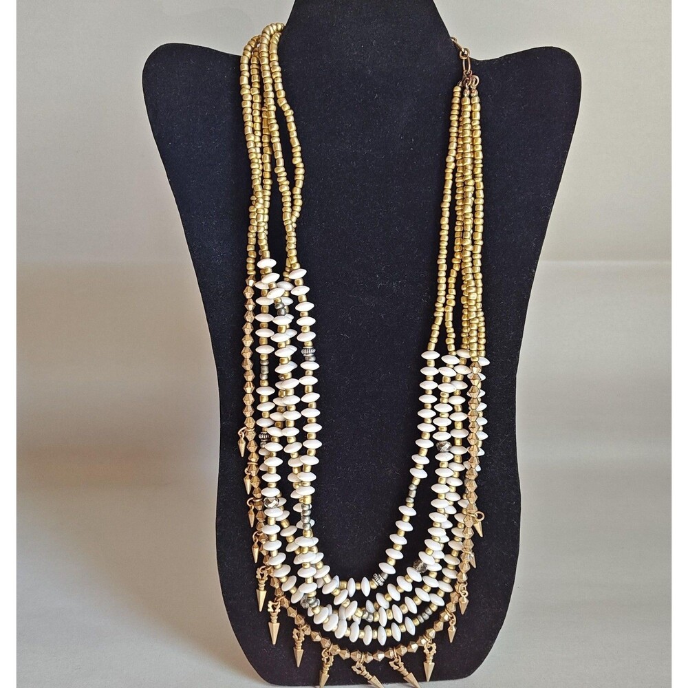 Plunder Designs Multi‎ Strand Layered Beaded Spike Necklace Statement Jewelry